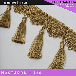 Galão de Franja Pingente Tassel Luxo Premium - Rolo c/20 mts - 11.5 cm - Grade de Cores COR:MOSTARDA-130