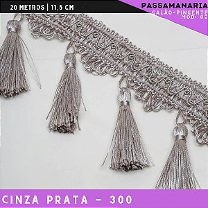 Galão de Franja Pingente Tassel Luxo Premium - Rolo c/20 mts - 11.5 cm - Grade de Cores COR:CINZA-PRATA-300