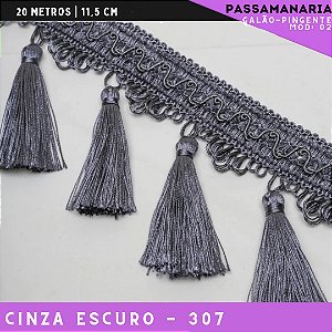 Galão de Franja Pingente Tassel Luxo Premium - Rolo c/20 mts - 11.5 cm - Grade de Cores COR:CINZA-ESCURO-307