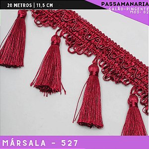 Galão de Franja Pingente Tassel Luxo Premium - Rolo c/20 mts - 11.5 cm - Grade de Cores COR:BORDO-527