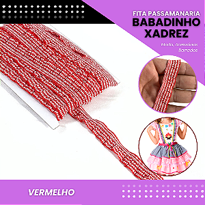 Fita Passamanaria Babadinho Xadrez Elástica - 18mm - Rolo C/13.7 Mts COR:VERMELHO