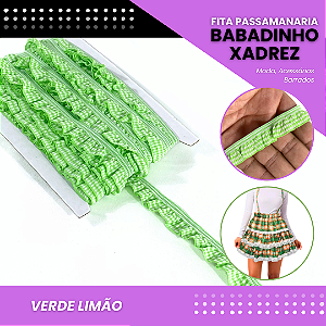 Fita Passamanaria Babadinho Xadrez Elástica - 18mm - Rolo C/13.7 Mts COR:VERDE-LIMAO