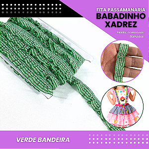 Fita Passamanaria Babadinho Xadrez Elástica - 18mm - Rolo C/13.7 Mts COR:VERDE-BANDEIRA