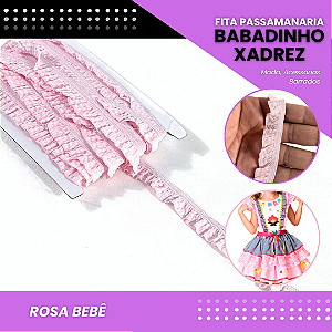 Fita Passamanaria Babadinho Xadrez Elástica - 18mm - Rolo C/13.7 Mts COR:ROSA-BEBE