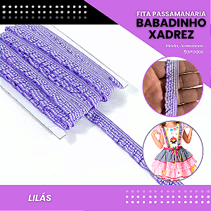 Fita Passamanaria Babadinho Xadrez Elástica - 18mm - Rolo C/13.7 Mts COR:LILAS