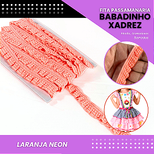 Fita Passamanaria Babadinho Xadrez Elástica - 18mm - Rolo C/13.7 Mts COR:LARANJA-NEON