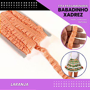 Fita Passamanaria Babadinho Xadrez Elástica - 18mm - Rolo C/13.7 Mts COR:LARANJA
