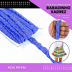Fita Passamanaria Babadinho Xadrez Elástica - 18mm - Rolo C/13.7 Mts COR:AZUL-ROYAL