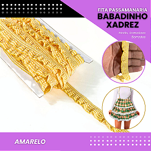 Fita Passamanaria Babadinho Xadrez Elástica - 18mm - Rolo C/13.7 Mts COR:AMARELO