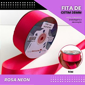 Fita de Cetim Lisa - 38mm - Rolo C/50 Metros COR:ROSA-NEON