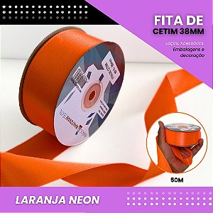 Fita de Cetim Lisa - 38mm - Rolo C/50 Metros COR:LARANJA-NEON