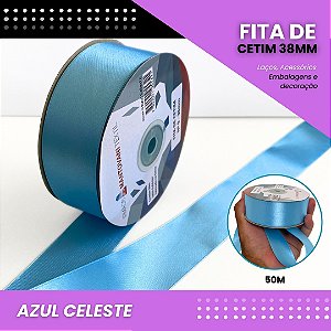 Fita de Cetim Lisa - 38mm - Rolo C/50 Metros COR:AZUL-CELESTE