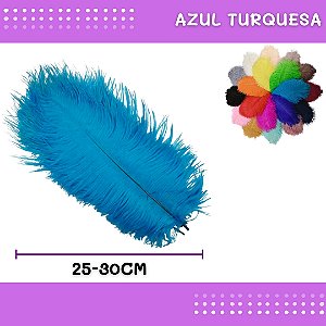 6 Penas de Avestruz Coloridas - 25-30cm COR:AZUL-TURQUESA