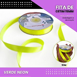 Fita de Cetim Lisa - 15mm - Rolo C/50 Metros COR:VERDE-NEON