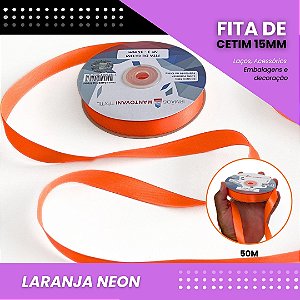 Fita de Cetim Lisa - 15mm - Rolo C/50 Metros COR:LARANJA-NEON