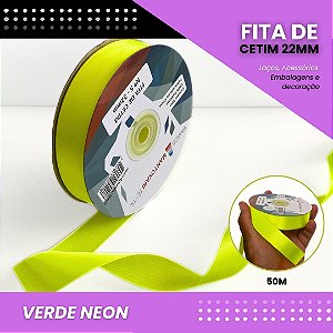 Fita de Cetim Lisa - 22mm - Rolo C/50 Metros COR:VERDE-NEON