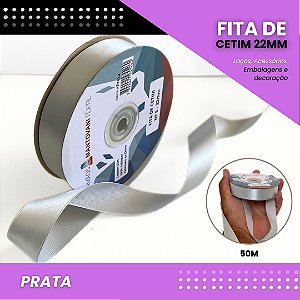 Fita de Cetim Lisa - 22mm - Rolo C/50 Metros COR:PRATA