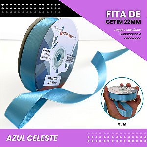 Fita de Cetim Lisa - 22mm - Rolo C/50 Metros COR:AZUL-CELESTE