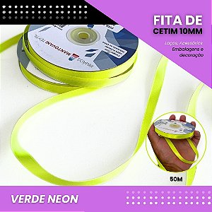 Fita de Cetim Lisa - 10mm - Rolo C/50 Metros COR:VERDE-NEON
