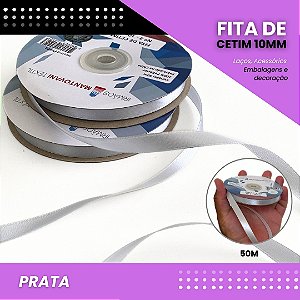 Fita de Cetim Lisa - 10mm - Rolo C/50 Metros COR:PRATA