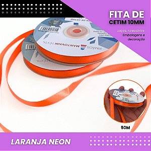 Fita de Cetim Lisa - 10mm - Rolo C/50 Metros COR:LARANJA-NEON