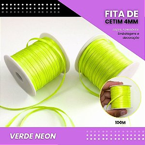 Fita de Cetim Lisa - 4mm - Rolo C/100 Metros COR:VERDE-NEON