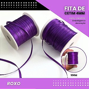 Fita de Cetim Lisa - 4mm - Rolo C/100 Metros COR:ROXO