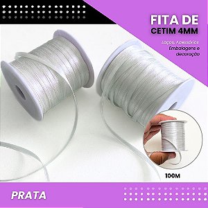 Fita de Cetim Lisa - 4mm - Rolo C/100 Metros COR:PRATA