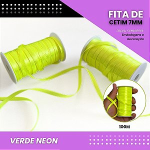 Fita de Cetim Lisa - 7mm - Rolo C/100 Metros COR:VERDE-NEON