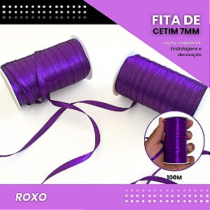 Fita de Cetim Lisa - 7mm - Rolo C/100 Metros COR:ROXO
