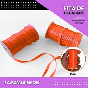 Fita de Cetim Lisa - 7mm - Rolo C/100 Metros COR:LARANJA-NEON