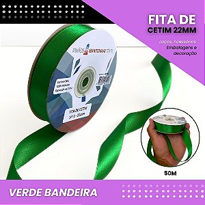 Fita de Cetim Lisa - 22mm - Rolo C/50 Metros COR:VERDE-BANDEIRA