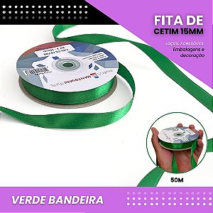 Fita de Cetim Lisa - 15mm - Rolo C/50 Metros COR:VERDE-BANDEIRA