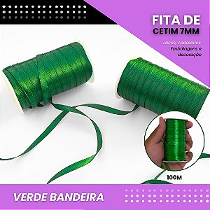 Fita de Cetim Lisa - 7mm - Rolo C/100 Metros COR:VERDE-BANDEIRA