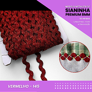 Sianinha Metalizada - 08mm - Rolo C/50 Mts Cor:Vermelho-145