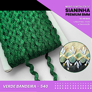 Sianinha Metalizada - 08mm - Rolo C/50 Mts Cor:Verde-Bandeira-540