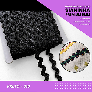 Sianinha Metalizada - 08mm - Rolo C/50 Mts Cor:Preto-310