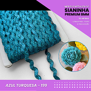 Sianinha Metalizada - 08mm - Rolo C/50 Mts Cor:Azul-Turquesa-199