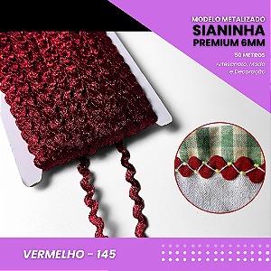 Sianinha Metalizada - 06mm - Rolo C/50 Mts Cor:Vermelho-145