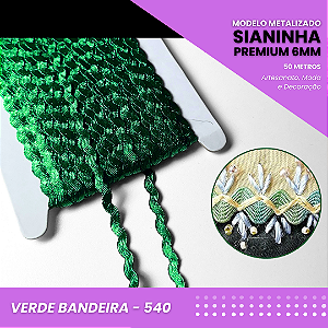 Sianinha Metalizada - 06mm - Rolo C/50 Mts Cor:Verde-Bandeira-540