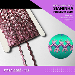 Sianinha Metalizada - 06mm - Rolo C/50 Mts Cor:Rosa-Bebe-132