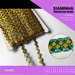 Sianinha Metalizada - 06mm - Rolo C/50 Mts Cor:Ouro