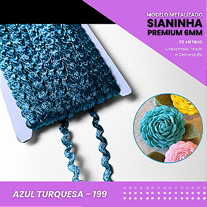 Sianinha Metalizada - 06mm - Rolo C/50 Mts Cor:Azul-Turquesa-199