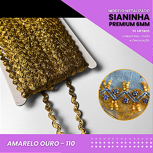 Sianinha Metalizada - 06mm - Rolo C/50 Mts Cor:Amarelo-Ouro-110