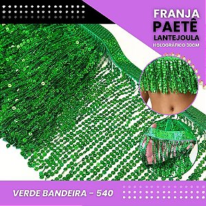 Franja Paetê Lantejoula MOD: 08 - 30cm - Rolo C/ 9.1 Mts COR:VERDE-BANDEIRA-HOLOGRAFICO-540