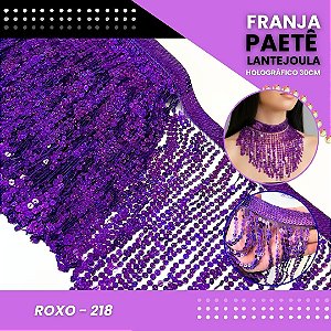 Franja Paetê Lantejoula MOD: 08 - 30cm - Rolo C/ 9.1 Mts COR:ROXO-HOLOGRAFICO-218