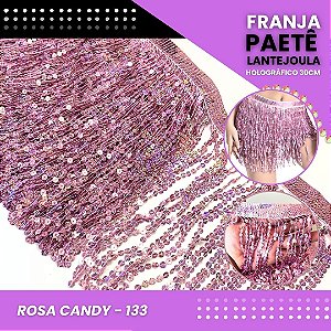 Franja Paetê Lantejoula MOD: 08 - 30cm - Rolo C/ 9.1 Mts COR:ROSA-CANDY-HOLOGRAFICO-133