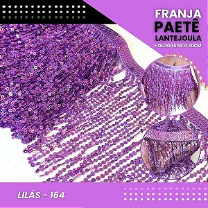 Franja Paetê Lantejoula MOD: 08 - 30cm - Rolo C/ 9.1 Mts COR:LILAS-HOLOGRAFICO-164