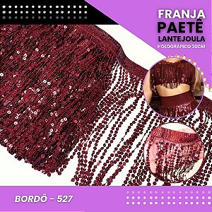 Franja Paetê Lantejoula MOD: 08 - 30cm - Rolo C/ 9.1 Mts COR:BORDO-HOLOGRAFICO-527