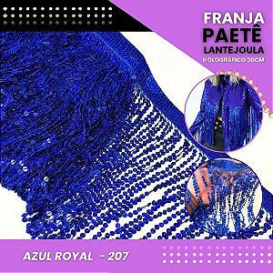Franja Paetê Lantejoula MOD: 08 - 30cm - Rolo C/ 9.1 Mts COR:AZUL-ROYAL-HOLOGRAFICO-207